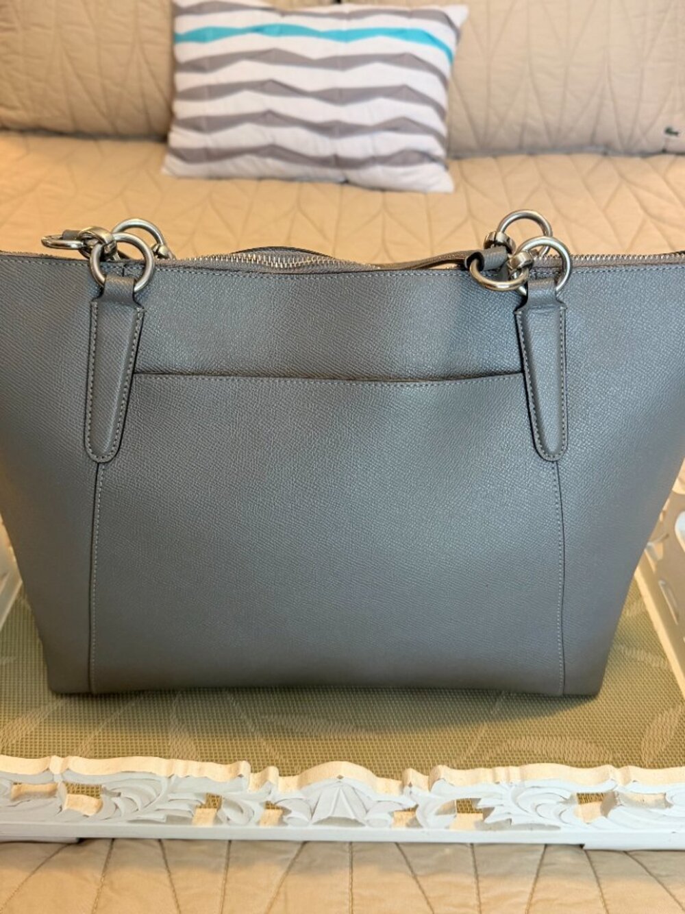 COACH Crossgrain Leather Ava Shoulder Tote Heather Gray w/Hangtag F57526 - Picture 11 of 12